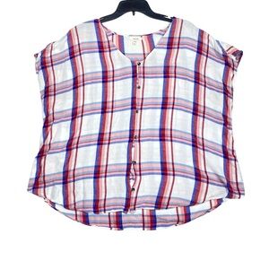 Maurices Sleeveless Plaid Blouse Women's 1X Red White Blue Button Up Casual Top